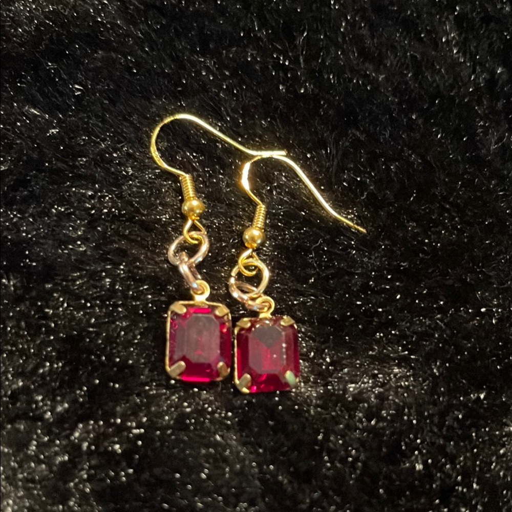 Elegant Sterling silver Gold toned hook and Red Gemstone Earrings